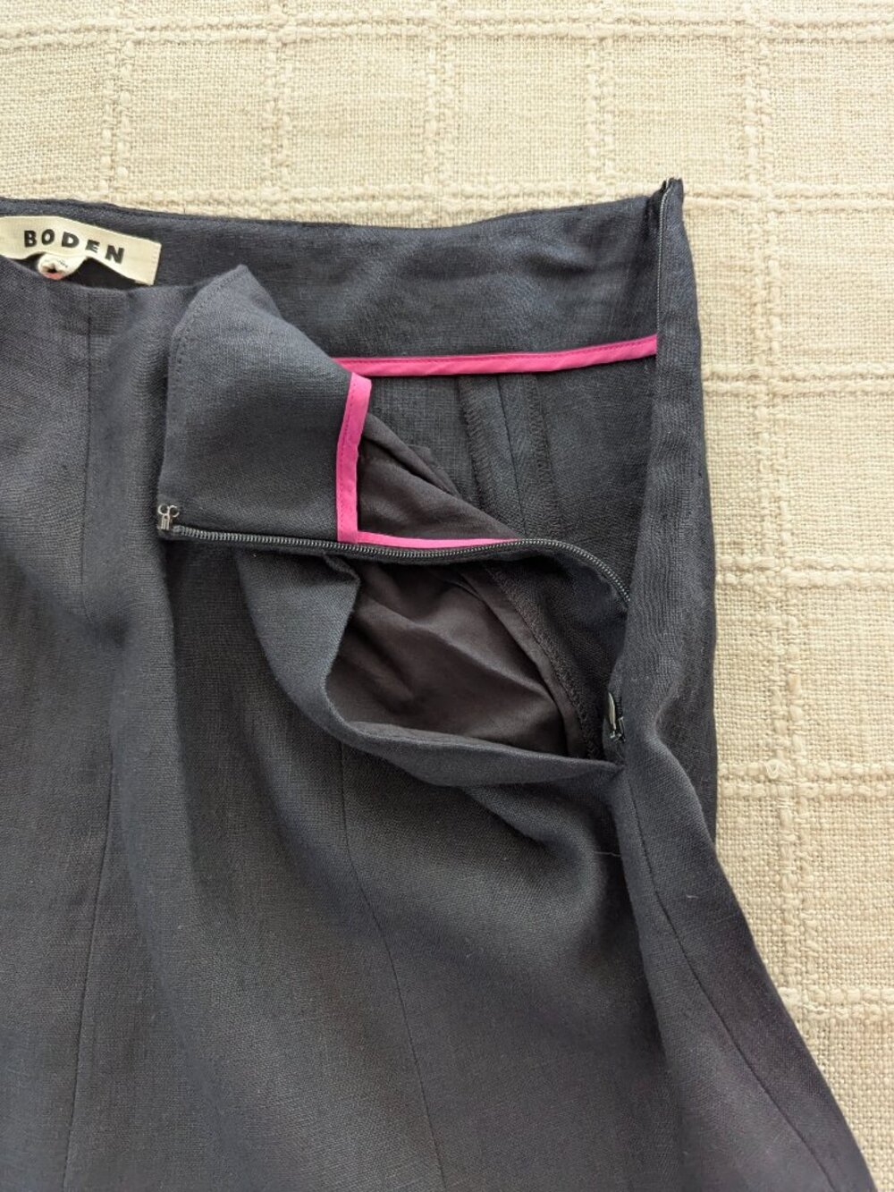 Boden Black Linen A-Line Midi Skirt Pockets US 12P - Picture 5 of 7